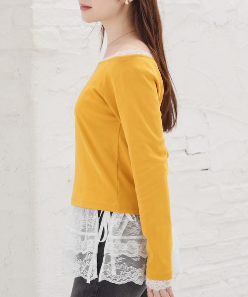Honeys（ハニーズ）の「レース付オフショルトップス（Tシャツ/カットソー・レディース・カーキ/アイボリー/ピンク/スミクロ・L/M）」の16枚目の写真