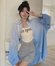 オーバーサイズ細ストライプシャツ