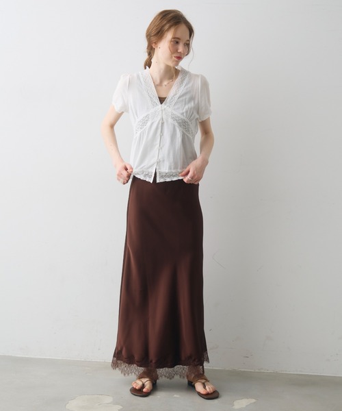 Crisp（クリスプ）の「satin lace long skirt / サテンレースロングスカート（スカート・レディース・ブラウン/アイボリー・FREE）」の14枚目の写真