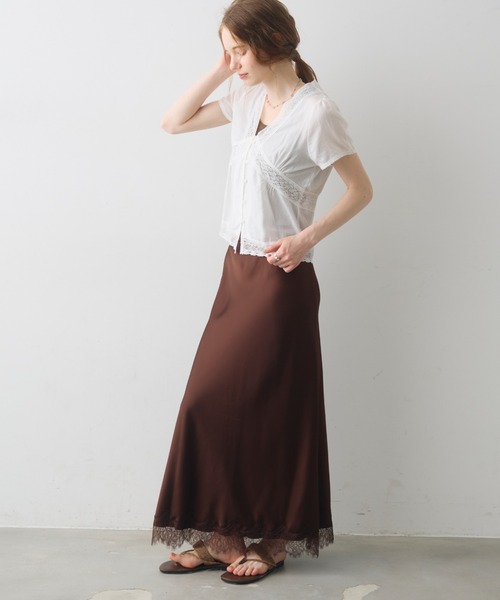 Crisp（クリスプ）の「satin lace long skirt / サテンレースロングスカート（スカート・レディース・ブラウン/アイボリー・FREE）」の15枚目の写真