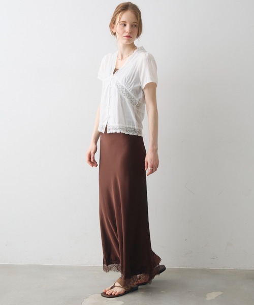 Crisp（クリスプ）の「satin lace long skirt / サテンレースロングスカート（スカート・レディース・ブラウン/アイボリー・FREE）」の16枚目の写真