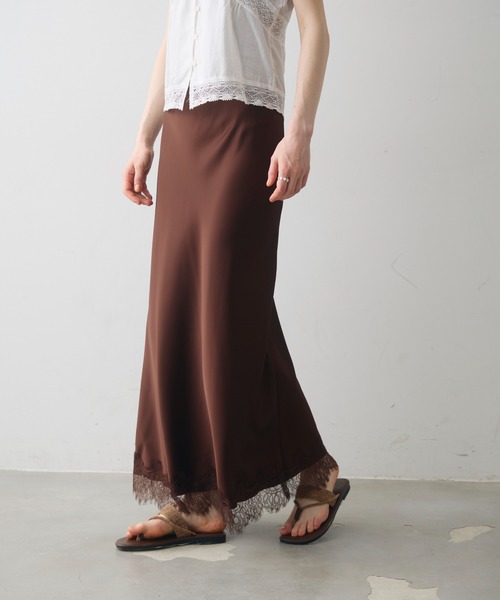 Crisp（クリスプ）の「satin lace long skirt / サテンレースロングスカート（スカート・レディース・ブラウン/アイボリー・FREE）」の12枚目の写真