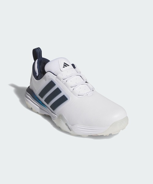 adidas(アディダス)の「アディパワー 26 ワイド スパイクレス ゴルフ / ADIPOWER 26 WIDE SPIKELESS GOLF【adidas Golf/アディダスゴルフ】(スニーカー・メンズ・ホワイト×ブルー・24.5cm/25.5cm/26.5cm/27.5cm/28.5cm/25.0cm/26.0cm/27.0cm/28.0cm/29.0cm)」の2枚目の写真