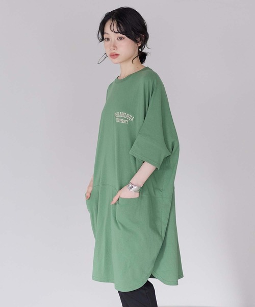 HEART MARKET(ハートマーケット)の「ワンポイント刺繍BIGチュニック(Tシャツ/カットソー・レディース・ネイビー/ブラック/グリーン/ナチュラル/イエロー・FREE)」の3枚目の写真