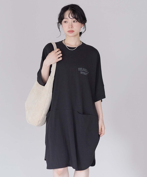HEART MARKET(ハートマーケット)の「ワンポイント刺繍BIGチュニック(Tシャツ/カットソー・レディース・ネイビー/ブラック/グリーン/ナチュラル/イエロー・FREE)」の2枚目の写真