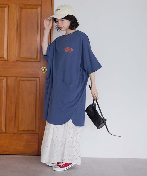 HEART MARKET(ハートマーケット)の「ワンポイント刺繍BIGチュニック(Tシャツ/カットソー・レディース・ネイビー/ブラック/グリーン/ナチュラル/イエロー・FREE)」の14枚目の写真
