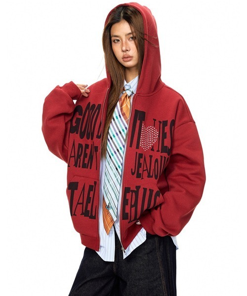Ressaca（レサーカ）の「ラインストーンハートロゴスウェットジップパーカー（パーカー・メンズ・レッド/ブラック・L/M）」の2枚目の写真