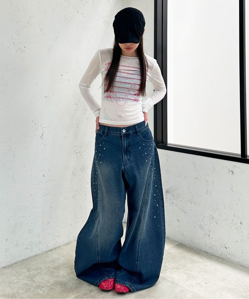 sedacle girl(セダクルガール)の「フロントラインストーンデニム(デニムパンツ・レディース・インディゴブルー/ライトインディゴブルー・SMALL/MEDIUM)」の8枚目の写真