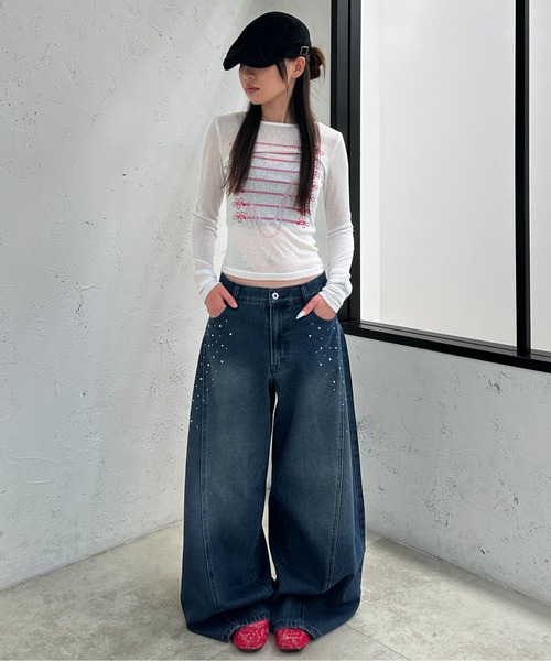 sedacle girl(セダクルガール)の「フロントラインストーンデニム(デニムパンツ・レディース・インディゴブルー/ライトインディゴブルー・SMALL/MEDIUM)」の7枚目の写真