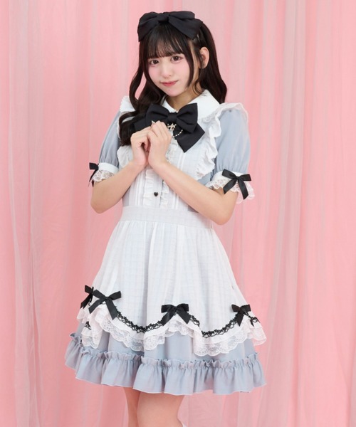 Secret Honey（シークレットハニー）の「エプロンレイヤードワンピース（ワンピース・レディース・ライトブルー/ホワイト×ブラック・MEDIUM）」の4枚目の写真