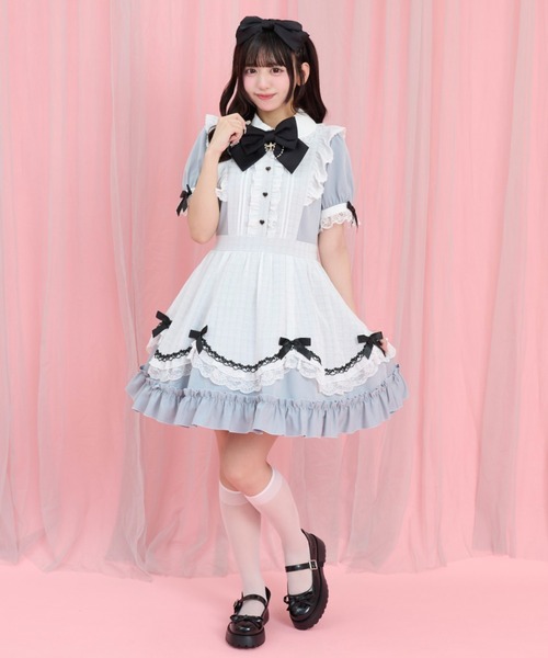 Secret Honey（シークレットハニー）の「エプロンレイヤードワンピース（ワンピース・レディース・ライトブルー/ホワイト×ブラック・MEDIUM）」の3枚目の写真