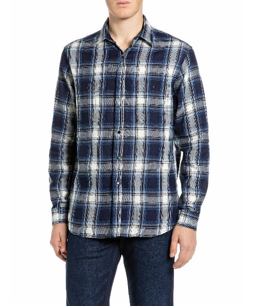 REPLAY(リプレイ)の「インディゴチェックシャツ(シャツ/ブラウス・メンズ・ホワイト×ネイビー・SMALL/MEDIUM/LARGE/X-LARGE)」の1枚目の写真