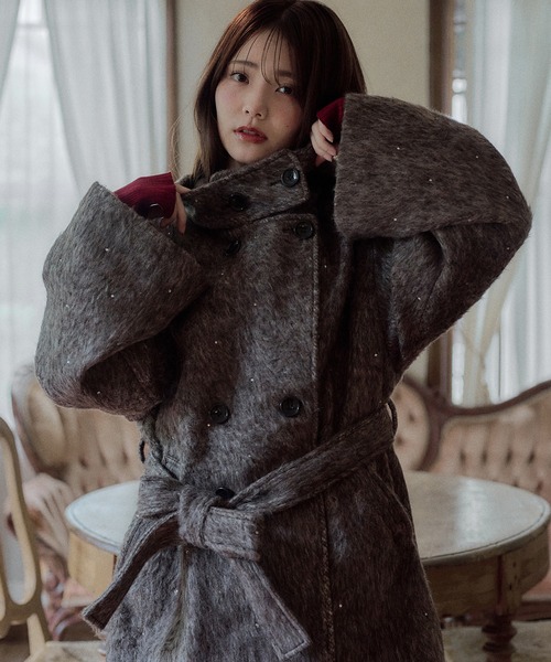 mideal（マイディール）の「shaggy hoodie middle coat / シャギーフードミドルコート（その他アウター・レディース・ブラウン/グレー/アイボリー・FREE）」の3枚目の写真