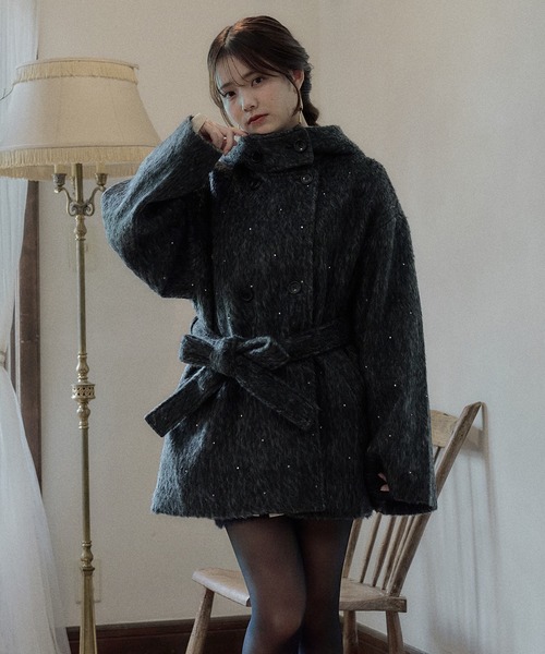mideal（マイディール）の「shaggy hoodie middle coat / シャギーフードミドルコート（その他アウター・レディース・ブラウン/グレー/アイボリー・FREE）」の2枚目の写真