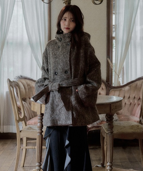 mideal（マイディール）の「shaggy hoodie middle coat / シャギーフードミドルコート（その他アウター・レディース・ブラウン/グレー/アイボリー・FREE）」の19枚目の写真