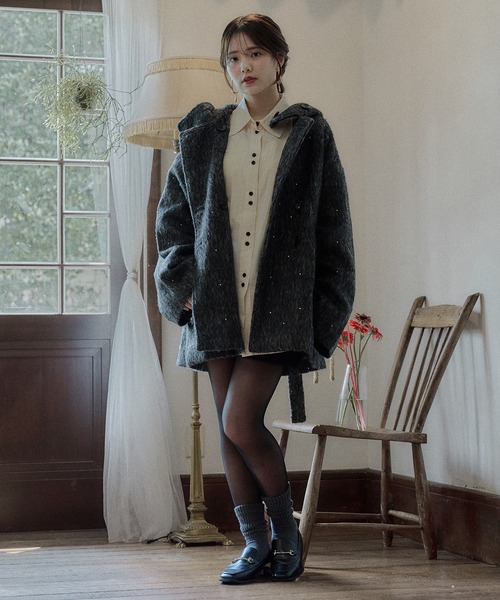 mideal（マイディール）の「shaggy hoodie middle coat / シャギーフードミドルコート（その他アウター・レディース・ブラウン/グレー/アイボリー・FREE）」の6枚目の写真