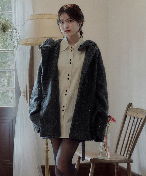 mideal（マイディール）の「shaggy hoodie middle coat / シャギーフードミドルコート（その他アウター・レディース・ブラウン/グレー/アイボリー・FREE）」の7枚目の写真