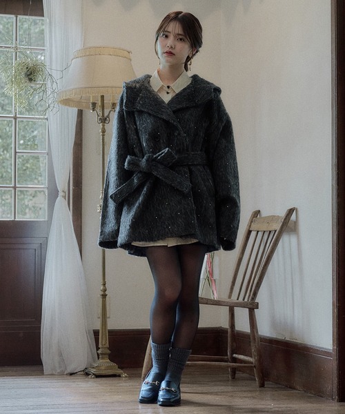 mideal（マイディール）の「shaggy hoodie middle coat / シャギーフードミドルコート（その他アウター・レディース・ブラウン/グレー/アイボリー・FREE）」の5枚目の写真