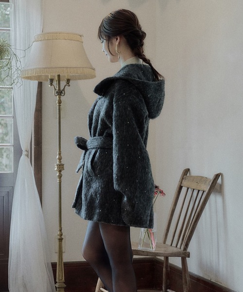 mideal（マイディール）の「shaggy hoodie middle coat / シャギーフードミドルコート（その他アウター・レディース・ブラウン/グレー/アイボリー・FREE）」の4枚目の写真