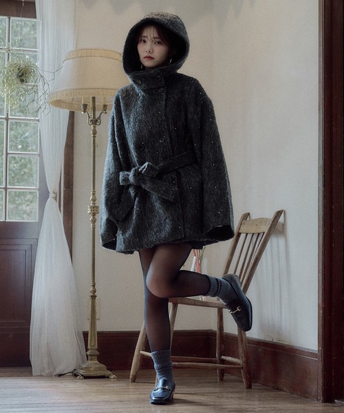 mideal（マイディール）の「shaggy hoodie middle coat / シャギーフードミドルコート（その他アウター・レディース・ブラウン/グレー/アイボリー・FREE）」の13枚目の写真