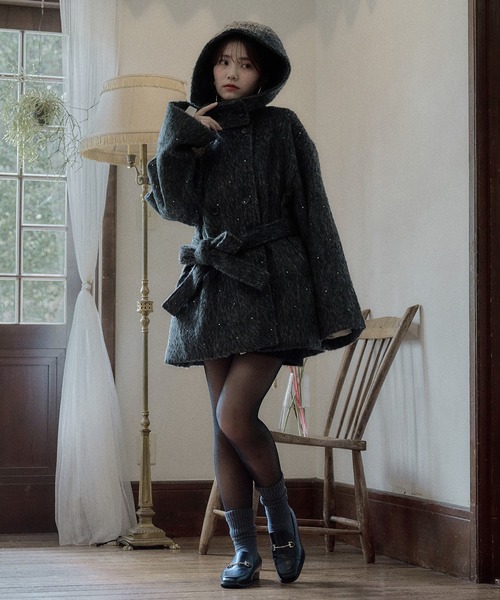 mideal（マイディール）の「shaggy hoodie middle coat / シャギーフードミドルコート（その他アウター・レディース・ブラウン/グレー/アイボリー・FREE）」の14枚目の写真