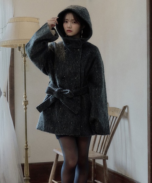 mideal（マイディール）の「shaggy hoodie middle coat / シャギーフードミドルコート（その他アウター・レディース・ブラウン/グレー/アイボリー・FREE）」の10枚目の写真