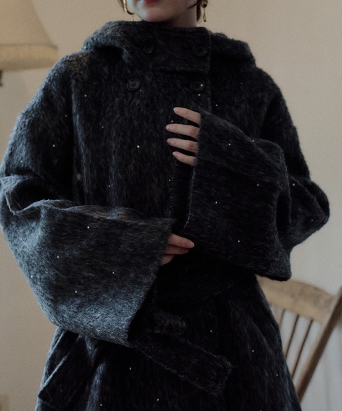 mideal（マイディール）の「shaggy hoodie middle coat / シャギーフードミドルコート（その他アウター・レディース・ブラウン/グレー/アイボリー・FREE）」の18枚目の写真