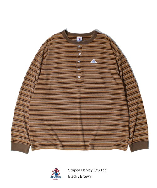 GEVACO(ゲバコ)の「【GEVACO/ゲバコ】ヘンリーネックボーダー ロングスリーブTシャツ(Tシャツ/カットソー・メンズ・ブラック系その他/ブラウン系その他・M/L)」の2枚目の写真