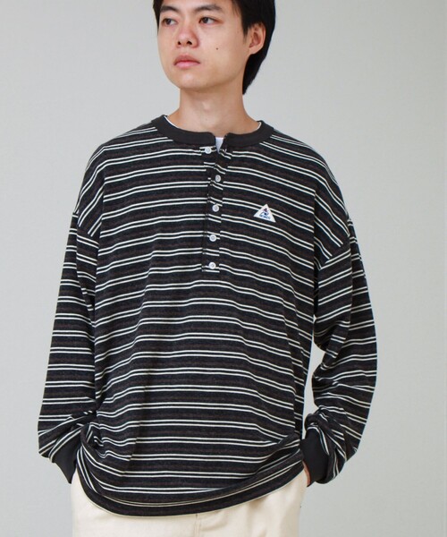 GEVACO(ゲバコ)の「【GEVACO/ゲバコ】ヘンリーネックボーダー ロングスリーブTシャツ(Tシャツ/カットソー・メンズ・ブラック系その他/ブラウン系その他・M/L)」の6枚目の写真
