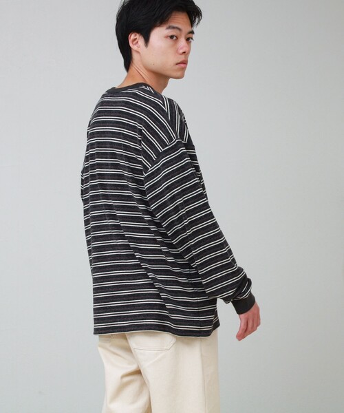 GEVACO(ゲバコ)の「【GEVACO/ゲバコ】ヘンリーネックボーダー ロングスリーブTシャツ(Tシャツ/カットソー・メンズ・ブラック系その他/ブラウン系その他・M/L)」の9枚目の写真