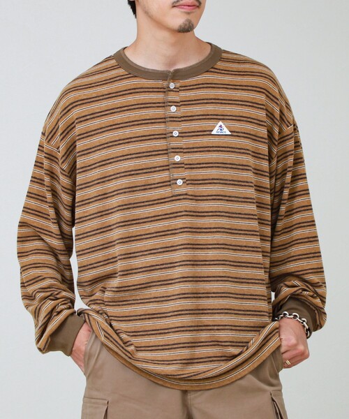 GEVACO(ゲバコ)の「【GEVACO/ゲバコ】ヘンリーネックボーダー ロングスリーブTシャツ(Tシャツ/カットソー・メンズ・ブラック系その他/ブラウン系その他・M/L)」の18枚目の写真