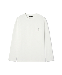 男性分頭ベーシック犬ラウンド長袖Tシャツ (O-WHITE) (HCRLT30)