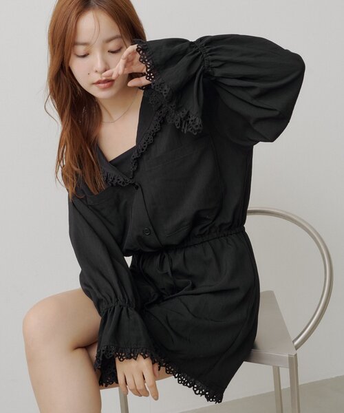 新品未使用タグ付】Kastane ニュアンスブラックワイドサロペット
