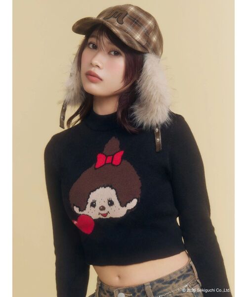 EMODA(エモダ)の「【Monchhichi×EMODA】チェックイヤーフラップキャップ(キャップ・レディース・ネイビー/ベージュ・FREE)」の5枚目の写真