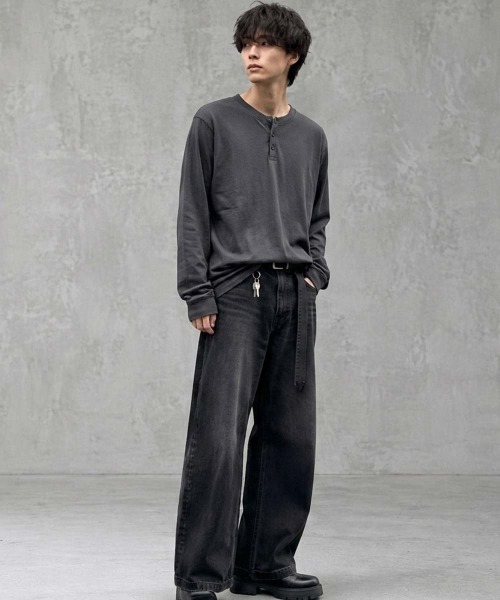 SHISKY(シスキー)の「ヘンリーネック ちょいBIGロンT(846-103)(Tシャツ/カットソー・メンズ・オートミール/杢グレー/チャコールグレー/ネイビー/ブラック/オフホワイト・M/L/XL)」の17枚目の写真