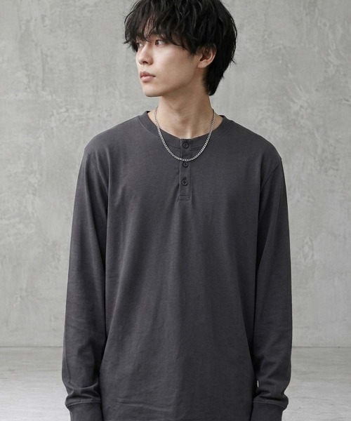 SHISKY(シスキー)の「ヘンリーネック ちょいBIGロンT(846-103)(Tシャツ/カットソー・メンズ・オートミール/杢グレー/チャコールグレー/ネイビー/ブラック/オフホワイト・M/L/XL)」の18枚目の写真