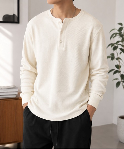 VIBGYOR(ヴィブジョー)の「【Bls】 【ZM】【Bling Leads】サーマルワッフル ヘンリーネック長袖TEE(BL)(Tシャツ/カットソー・メンズ・チャコールグレー/ライトブルー/ブラウン/アイボリー・LARGE/X-LARGE/MEDIUM)」の1枚目の写真