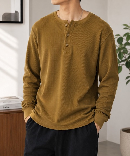 VIBGYOR(ヴィブジョー)の「【Bls】 【ZM】【Bling Leads】サーマルワッフル ヘンリーネック長袖TEE(BL)(Tシャツ/カットソー・メンズ・チャコールグレー/ライトブルー/ブラウン/アイボリー・LARGE/X-LARGE/MEDIUM)」の6枚目の写真