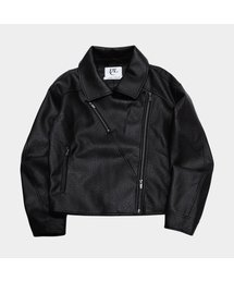 レーシングシングルカラーインシジョンジッパーディテールセミクロップウォッシングレザージップアップジャケット_2COLOR