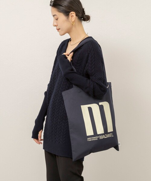MAQWEL(マクウェル)の「【MAQWEL/マクウェル】TOTE BAG 2(エコバッグ/サブバッグ・レディース・ネイビー/オフホワイト・FREE)」の3枚目の写真