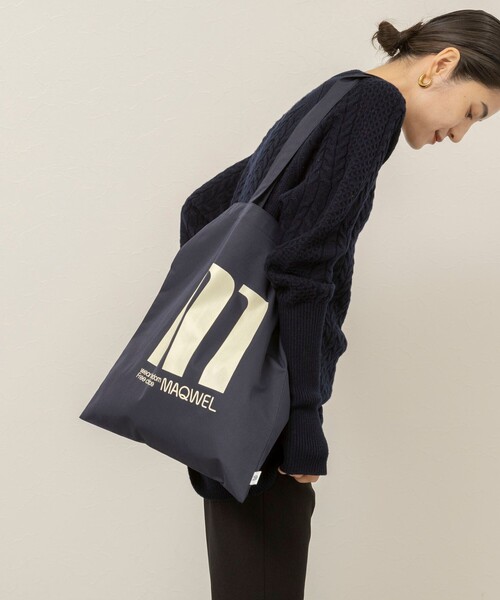 MAQWEL(マクウェル)の「【MAQWEL/マクウェル】TOTE BAG 2(エコバッグ/サブバッグ・レディース・ネイビー/オフホワイト・FREE)」の4枚目の写真