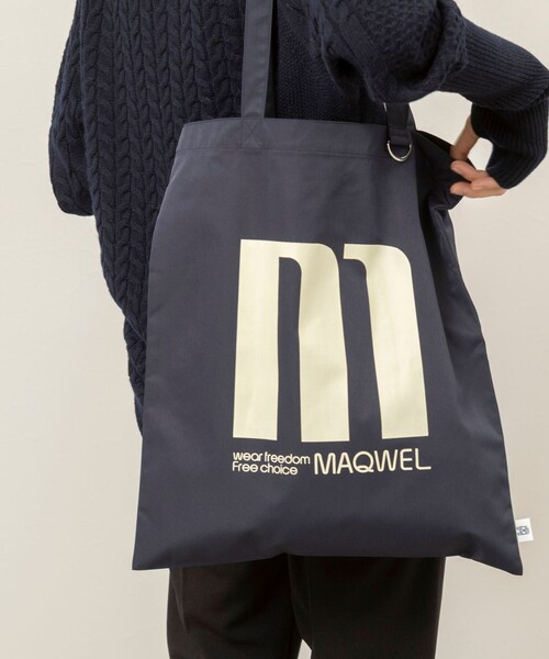 MAQWEL(マクウェル)の「【MAQWEL/マクウェル】TOTE BAG 2(エコバッグ/サブバッグ・レディース・ネイビー/オフホワイト・FREE)」の5枚目の写真