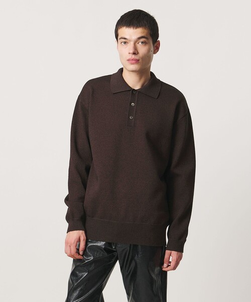 UNITED ARROWS & SONS(ユナイテッドアローズアンドサンズ)の「<UNITED ARROWS & SONS> CHARLIE L/SLV PL/ポロニット(ニット/セーター・メンズ・ダークブラウン/ブラック・S/M/L/XL)」の1枚目の写真