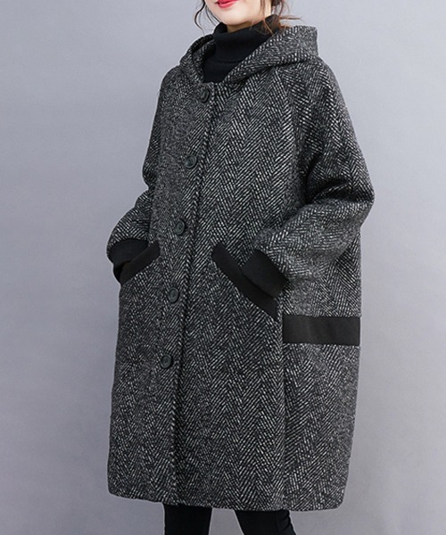 ONEP STAR（ワンピスター）の「ヘリンボーン柄ロング丈フードコート（モッズコート・レディース・グレー・X-LARGE/LARGE）」の5枚目の写真