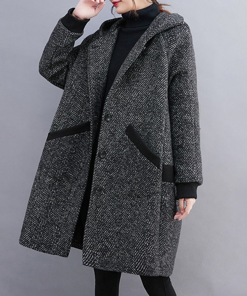 ONEP STAR（ワンピスター）の「ヘリンボーン柄ロング丈フードコート（モッズコート・レディース・グレー・X-LARGE/LARGE）」の6枚目の写真