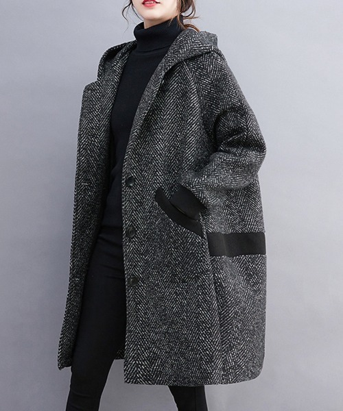 ONEP STAR（ワンピスター）の「ヘリンボーン柄ロング丈フードコート（モッズコート・レディース・グレー・X-LARGE/LARGE）」の7枚目の写真