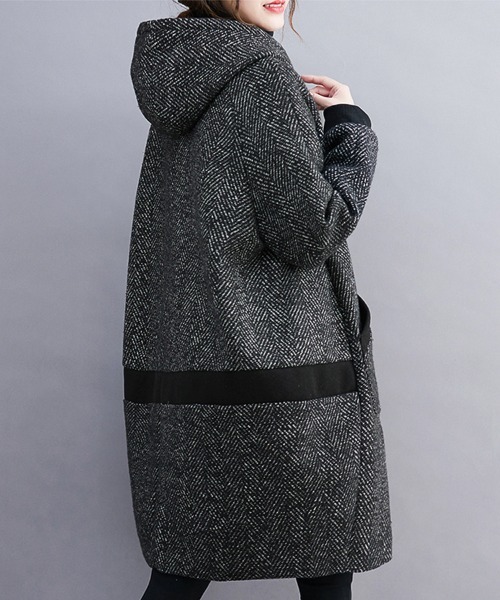 ONEP STAR（ワンピスター）の「ヘリンボーン柄ロング丈フードコート（モッズコート・レディース・グレー・X-LARGE/LARGE）」の9枚目の写真