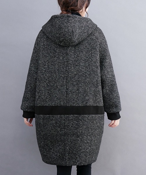 ONEP STAR（ワンピスター）の「ヘリンボーン柄ロング丈フードコート（モッズコート・レディース・グレー・X-LARGE/LARGE）」の10枚目の写真