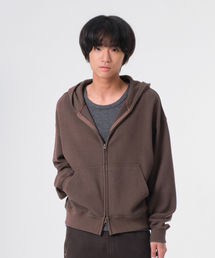 UNIFORM WAFFLE CROP HOOD ZIP-UP (BROWN)