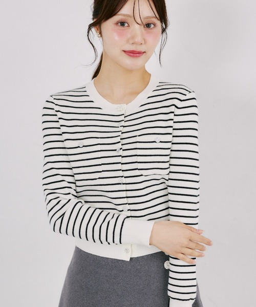 tocco closet（トッコ　クローゼット）の「ウール混パッチポケットカーディガン（カーディガン/ボレロ・レディース・ライトピンク/ブラック×ホワイト/ブラック・M）」の2枚目の写真